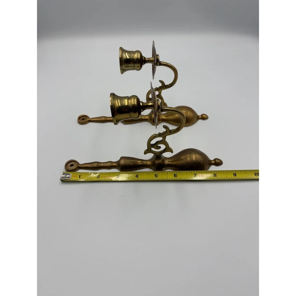 Unbranded Wall Sconce Gold Brass Taper Candle Holder Pair Vintage Scroll